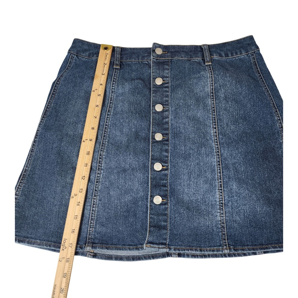 Faded Glory Womens Blue Denim Button Front Mini Skirt Size L 12-14 High Waisted - Picture 6 of 8